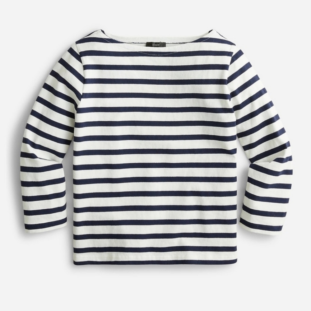 J. Crew Classic Fit Boatneck Navy Stripe Shirt Size M